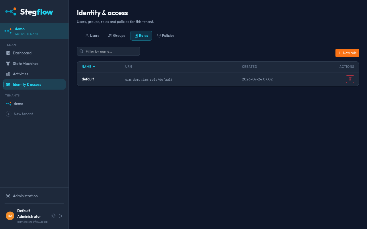 Creating a role in the Stegflow console