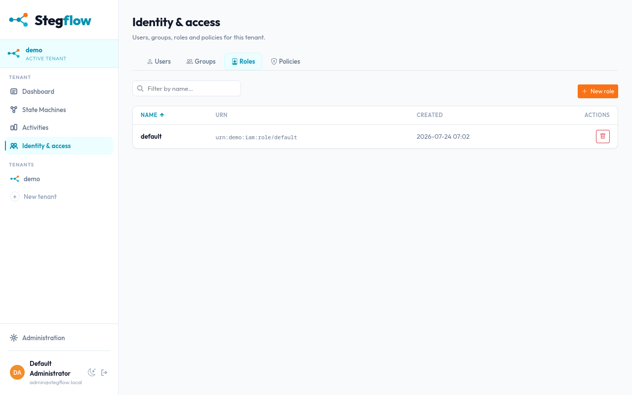Creating a role in the Stegflow console