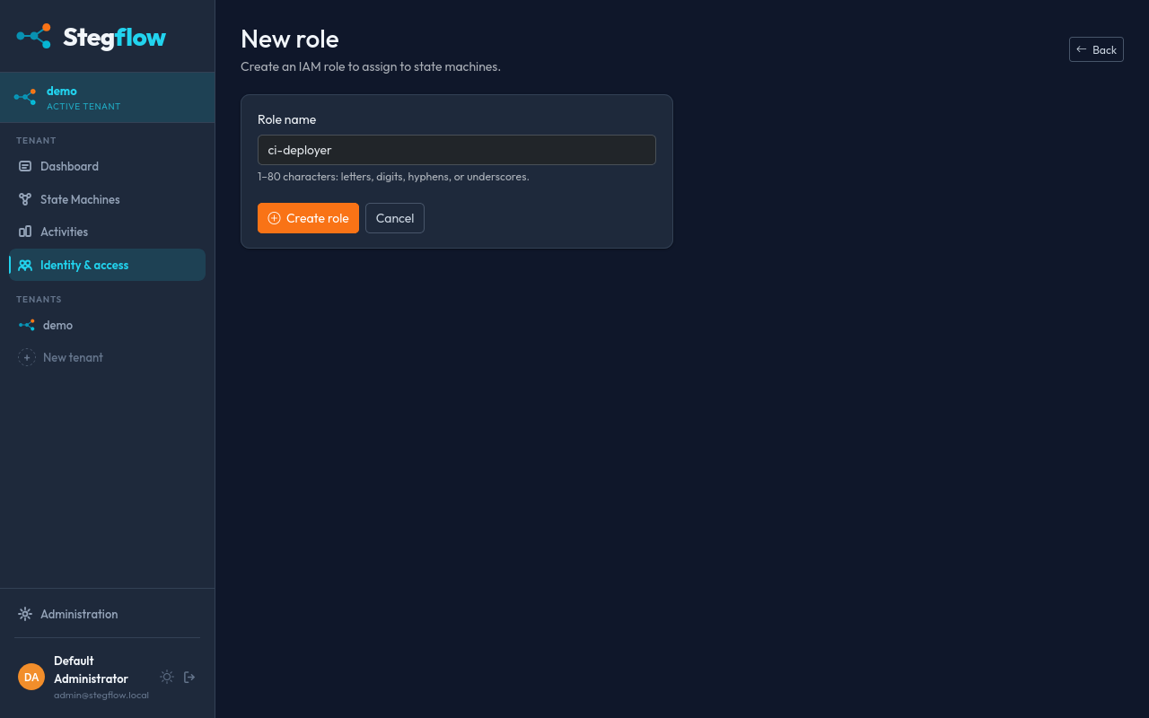Creating a role in the Stegflow console