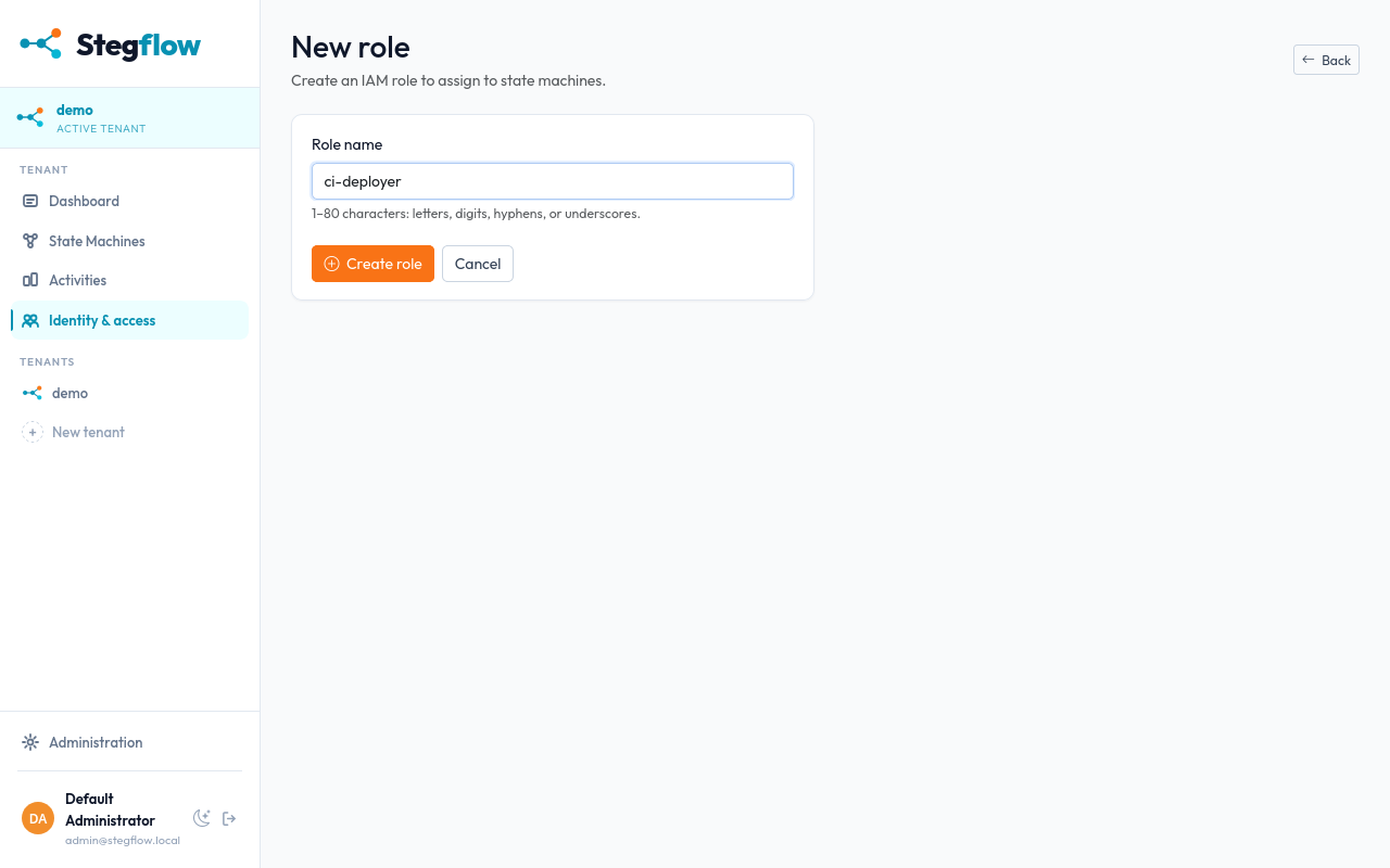 Creating a role in the Stegflow console